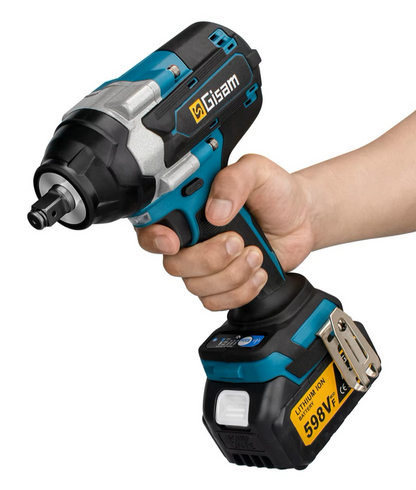 1200N.M Electric Impact Wrench, 1/2" Square Drive, Brushless, Gisam, Plastic Box + 12 Accessories