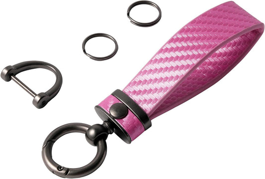 Carbon Fiber Car Keychain Microfiber Leather Key Chain,Universal Car Key Holder for Men and Women,Car Key Fob with Anti-Lost D-Ring (Rose Pink)