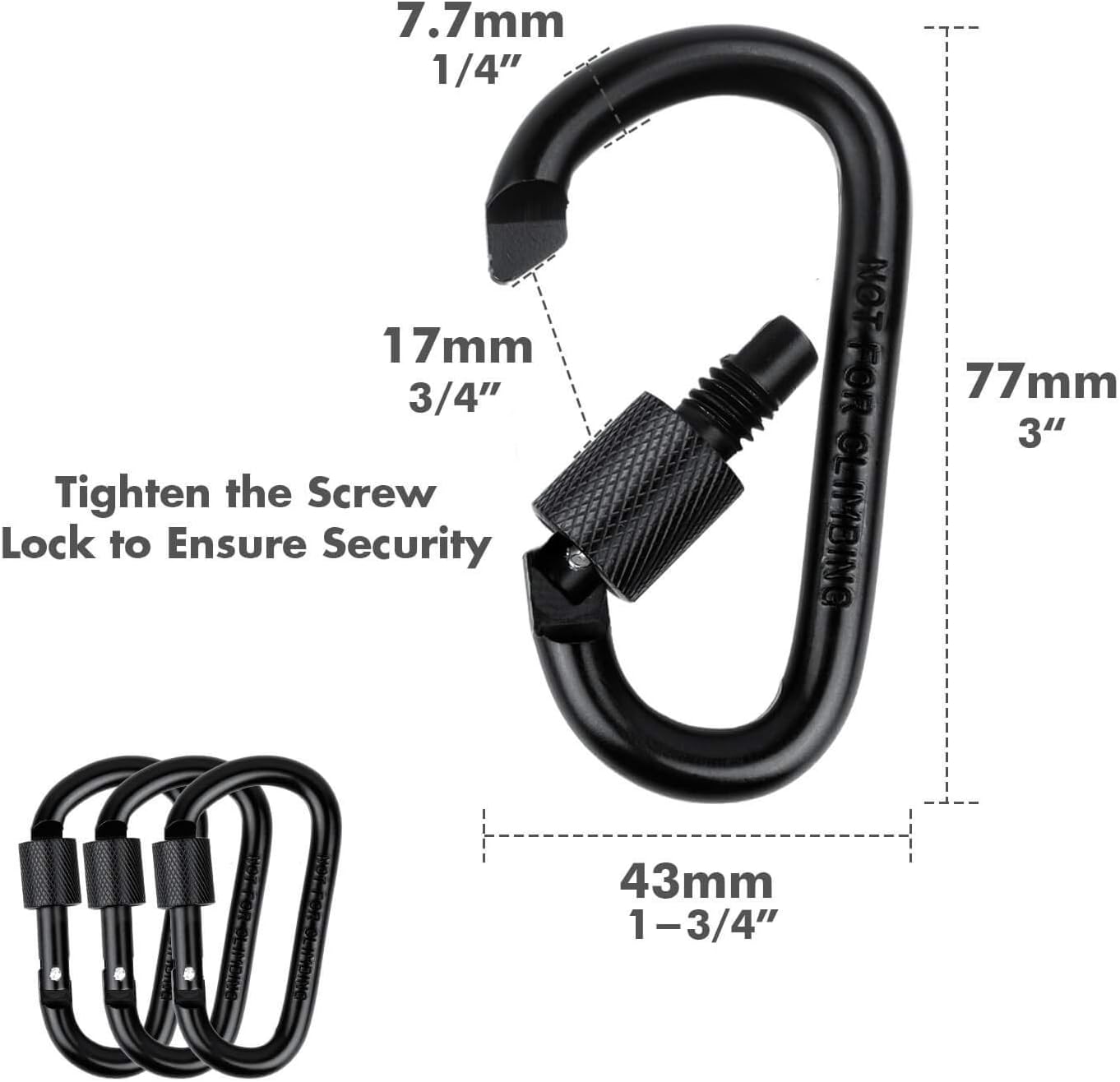 Locking Carabiner D Ring Clips with Flat Key Ring