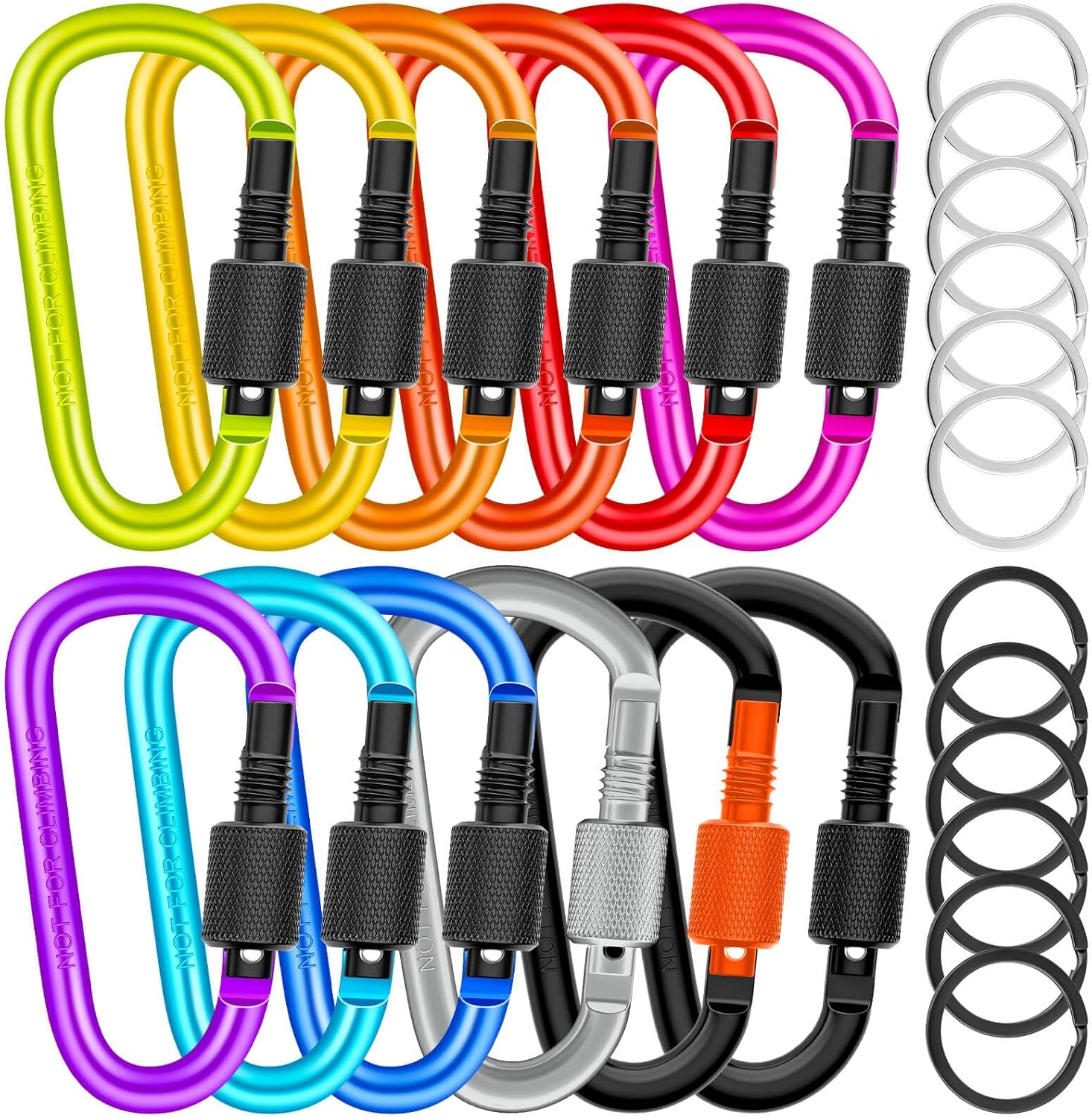 Locking Carabiner D Ring Clips with Flat Key Ring