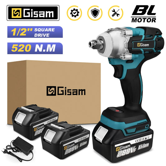 520N.M Electric Impact Wrench, 1/2" Square Drive, Brushless, Gisam