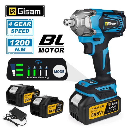 1200N.M Electric Impact Wrench, 1/2" Square Drive, Brushless, Gisam