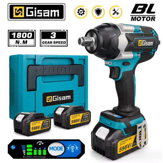 1800N.M Electric Impact Wrench, 1/2" Square Drive, Brushless, Gisam